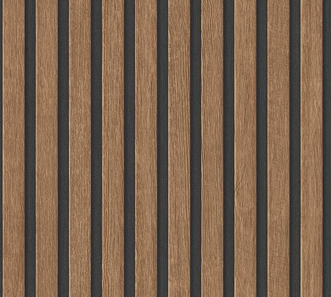 A.S. Création Wallpaper Wood Panels - Brown, Black - Striped Wood Wallpaper 395.99in x 27.56in Made in Germany - 391098