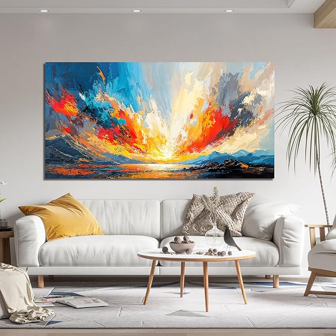 Canvas Wall Art Decor Large Wall Pictures for Living Room Canvas Art Wall Decor Abstract Coastal Landscape Wall Art Artwork for Walls Modern Colorful Wall Art Prints Bedroom Office Wall Art Decor 24"X48"