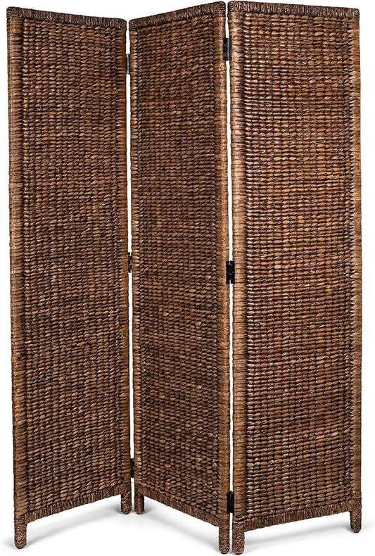 BIRDROCK HOME 3 Panel Seagrass Room Divider - Brown Wash - Folding Sections - Partition Screen - Hand Woven Abaca - Home Decor