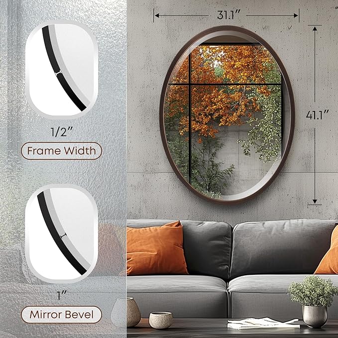 OVALCREST - Oval Wooden Beveled Wall Mirror for Home Decor, Bathroom, Vanity, Bedroom, Living Room, Hallway - London Style (Rubbed Bronze) 41.1 x 31.1