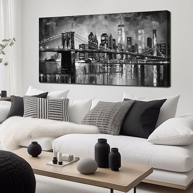 Brooklyn Bridge Wall Art for Living Room Large Size,Black and White Pictures for Wall Bedroom Office Corridor Wall Painting Ready to Hang 29 x 58 Inch