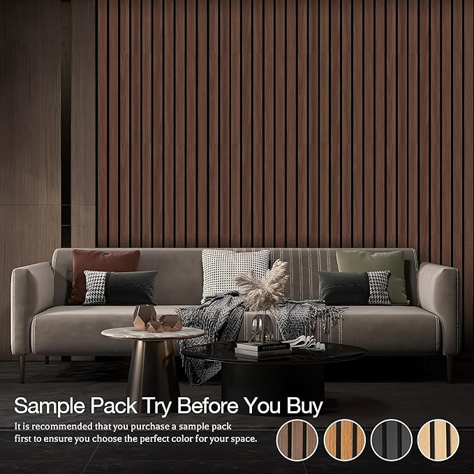 4-Pack 4.7" x 5.9" Wood Slat Wall Panel, Soundproof Wooden Paneling for Interior Wall Decor, Wood Slat Acoustic Panels for Wall- 4 Colors Samples Pack