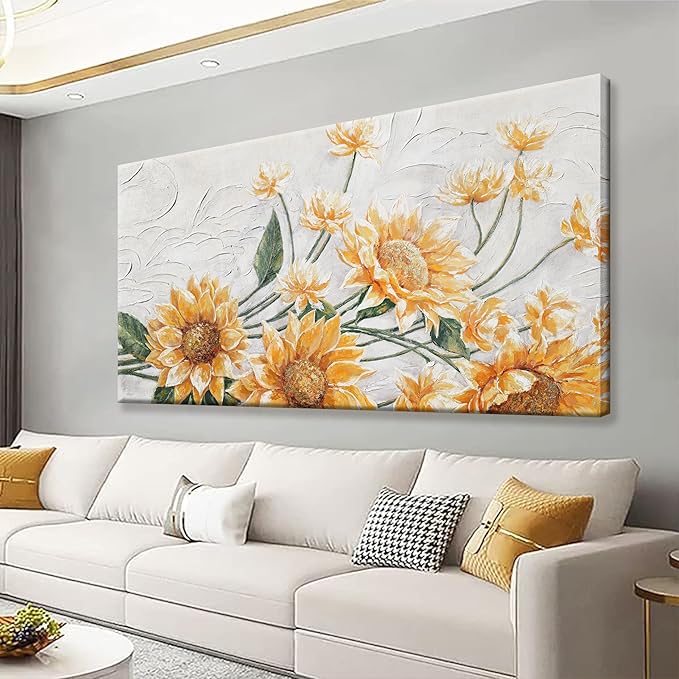 Canvas Wall Art Living Room Home Wall Decor Modern Canvas Art Wall Decor 29x58 Inches Large Wall Art Elegant Sunflower Picture For Bedroom Dining Room Office Artwork