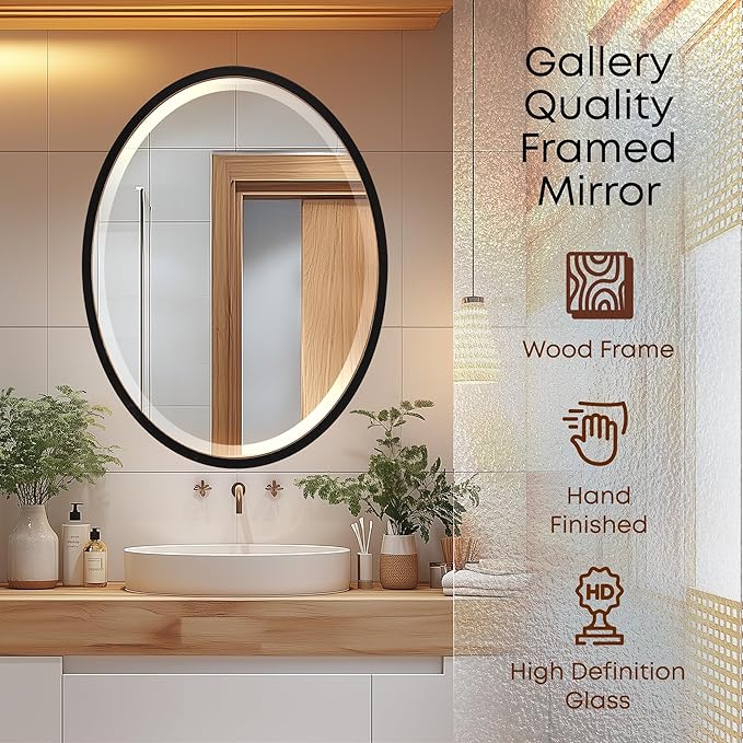 OVALCREST - Oval Wooden Beveled Wall Mirror for Home Decor, Bathroom, Vanity, Bedroom, Living Room, Hallway - London Style (Rubbed Black) 31.1 x 21.1