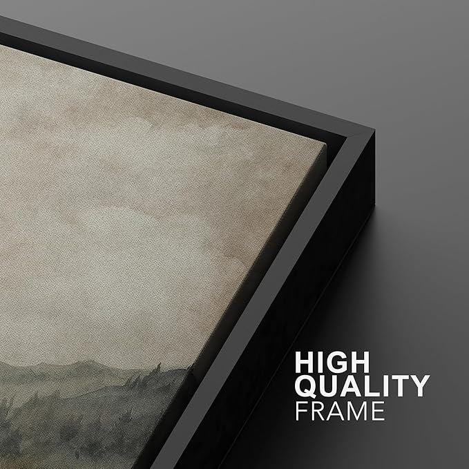 MUDECOR Framed Wall Art Print Set Mountain Landscape Nature with Trees, Lake, and Mountains, Rustic Illustrations Modern Art Decorative Colorful for Living Room, Bedroom, Office - 24"x36"x3 Black