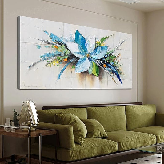 Canvas Wall Art Decor Wall Art Picture for Living Room Canvas Art Wall Decor Blue Floral Wall Art Decor Modern Flower Wall Art Prints Artwork for Walls Kitchen Bedroom Office Wall Decor 20" X 40"