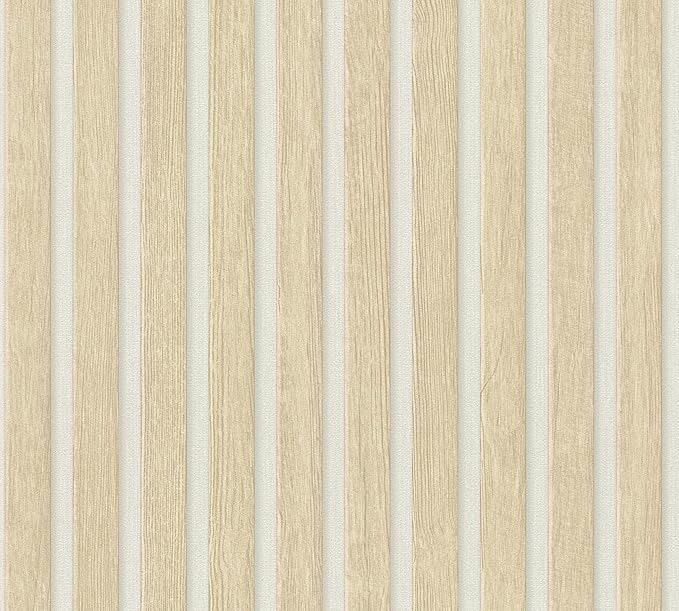 A.S. Création Wallpaper Wood Panels - Beige, White - Striped Wood Wallpaper 395.99in x 20.87in Made in Germany - 391097