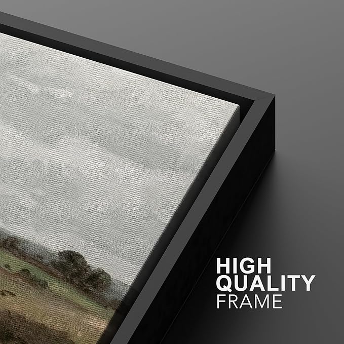 MUDECOR Framed Canvas Print Wall Art Rustic Fields Tranquil Countryside Landscape Nature Wilderness Illustrations Realism Decorative Panoramic Earth for Living Room, Bedroom, Office - 24"x36"x3 Black