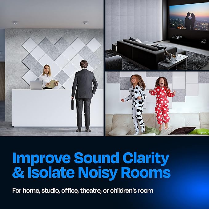 Acoustic Panels 12-Pack Soundproof Wall Panels 12"X12"X0.4" Sound Panels High Density Sound Dampening Panels - [White Square]