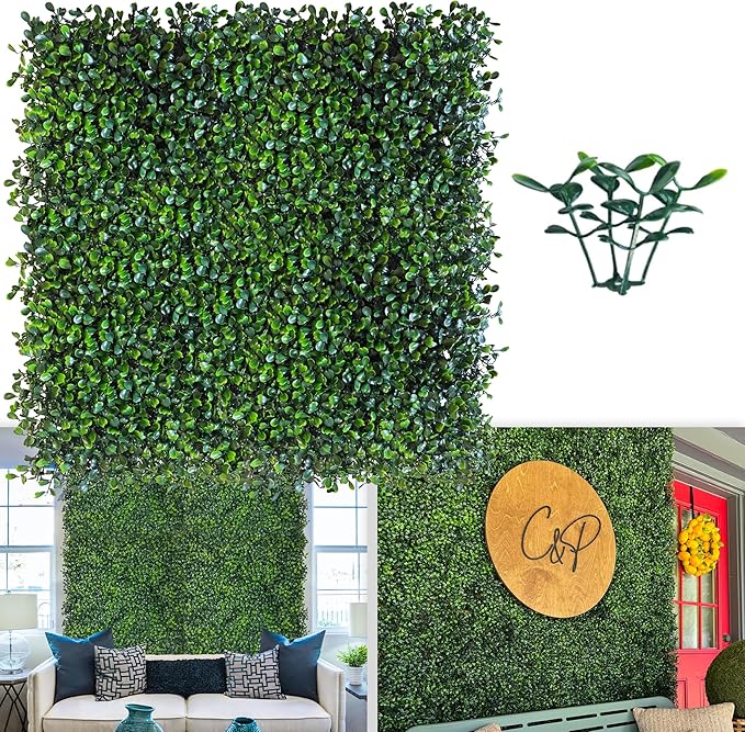 Artificial Grass Wall Panel Backdrop,10 X 10 in 25P(17.5 sqft) UV-Anti Greenery Boxwood Panels for Indoor Outdoor Green Wall Decor & Ivy Fence Covering Privacy