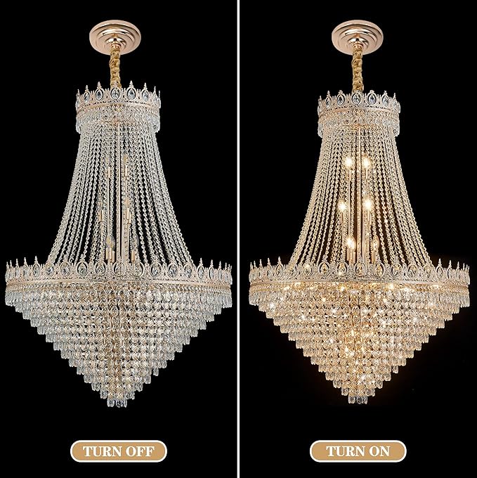 KoKo&Yukina 40" Gold Crystal Chandeliers French Empire Chandeliers K9 Crystal Modern Farmhouse Crystal Chandelier Adjustable Hanging Chandelier for Staircase Foyer Hallway