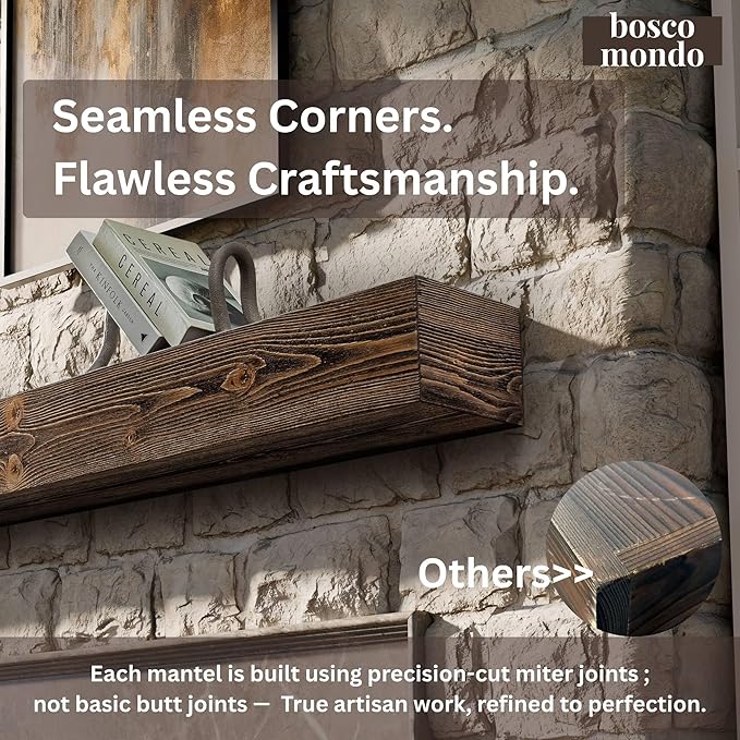 BoscoMondo Fireplace Mantel, Wall-Mounted 60 inch Floating Shelf for Wall, Tv Shelf, Rustic Shelf - 8x6x60 Walnut