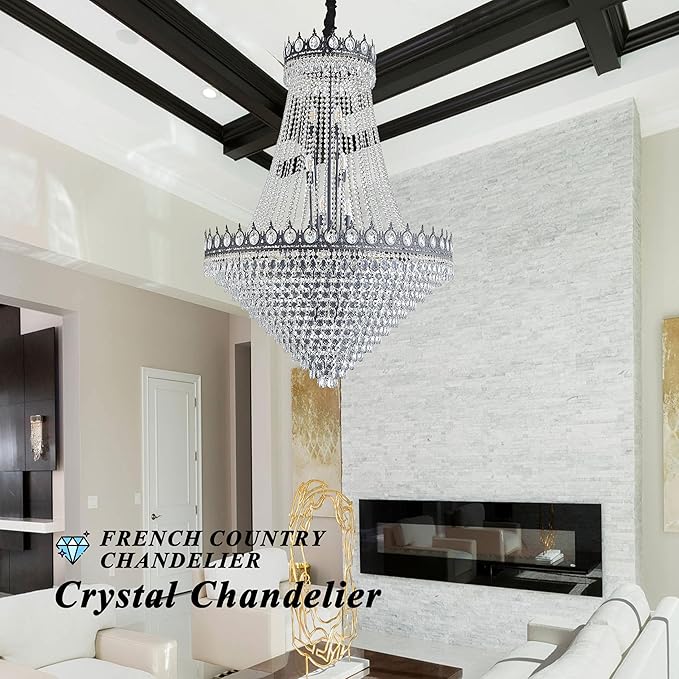 KoKo&Yukina 40" French Empire Black Crystal Chandelier - Modern Farmhouse Style, Adjustable Hanging for Living Room, Hallway, Foyer