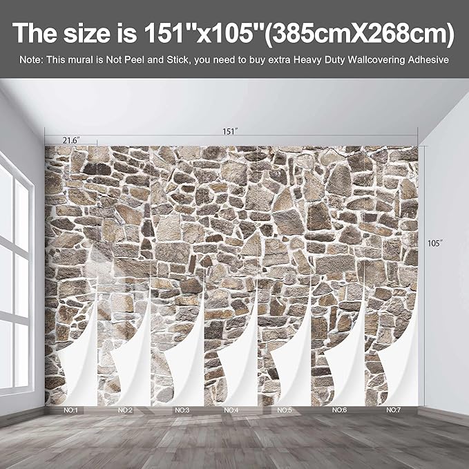 3D Rock Wallpaper Large Wall Mural for Living Room Bedroom (Papel tapiz para pared de habitatacion) 151" x 105" (It's not Peel and Stick)