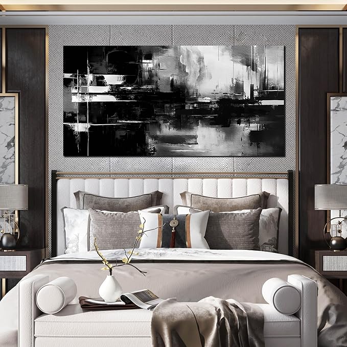 Abstract Canvas Wall Art for Office - Black and White Wall Pictures for Living Room - Big Wall Art for Bedroom Size 29" x 59"