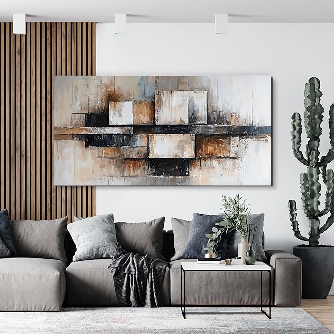 Abstract Geometric Canvas Wall Art For Living Room Art Wall Decor Modern Abstract Geometric Beige And Black Wall Art Decorations Canvas Wall Art Prints For Bedroom And Office Wall Decor 20 X 40 Inch