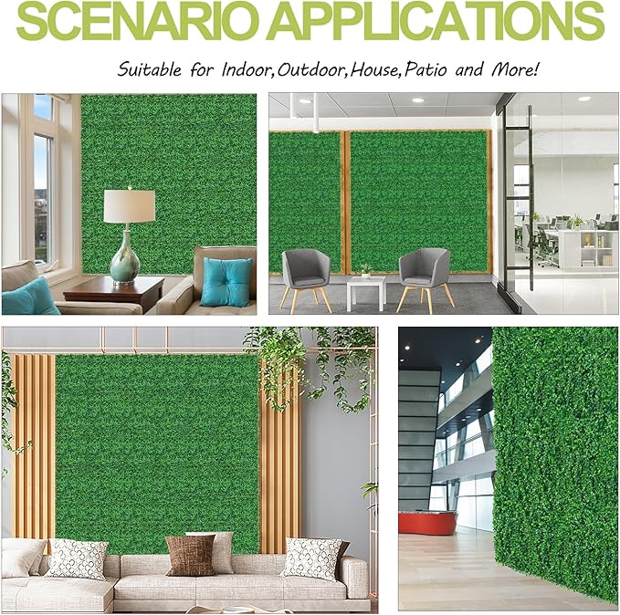 AOKIE 10"X10" Artificial Grass Wall, 12Pcs Boxwood Hedge Wall Panels UV-Anti Grass Backdrop Wall Decor, Greenery Privacy Hedge Screen for Indoor Outdoor Patio Balcony, Party Garden Fence Decor