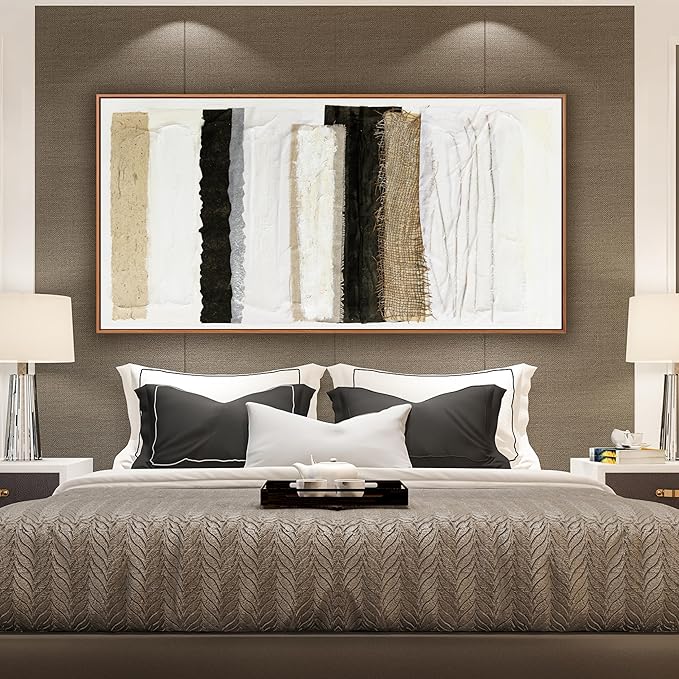 Abstract Wall Art Decor Modern Wall Decorations Maximalist Home Canvas paintings Wall Art Prints Framed Multicolor Overlapping Strips Artwork Parting for Living Room Wall Bedroom Kitchen Office Decor 24×48 Inch With Framed