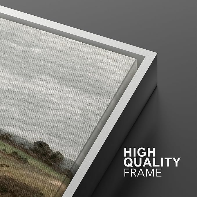 MUDECOR Framed Canvas Print Wall Art Rustic Fields Tranquil Countryside Landscape Nature Wilderness Illustrations Realism Decorative Panoramic Earth for Living Room, Bedroom, Office - 24"x36"x3 White