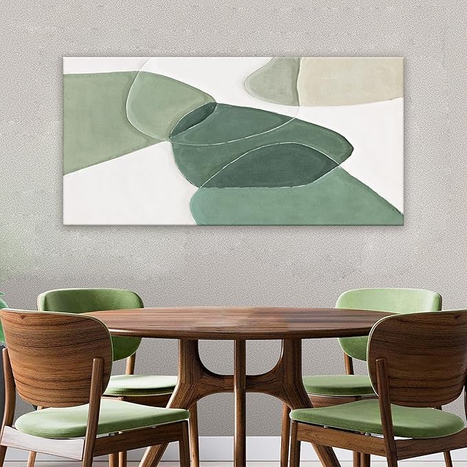 Canvas Wall Art Color Block Line Art Prints Green And White Geometric Color Block Art Painting Modern Artwork Decor For Living Room Bedroom Kitchen 24x48 In