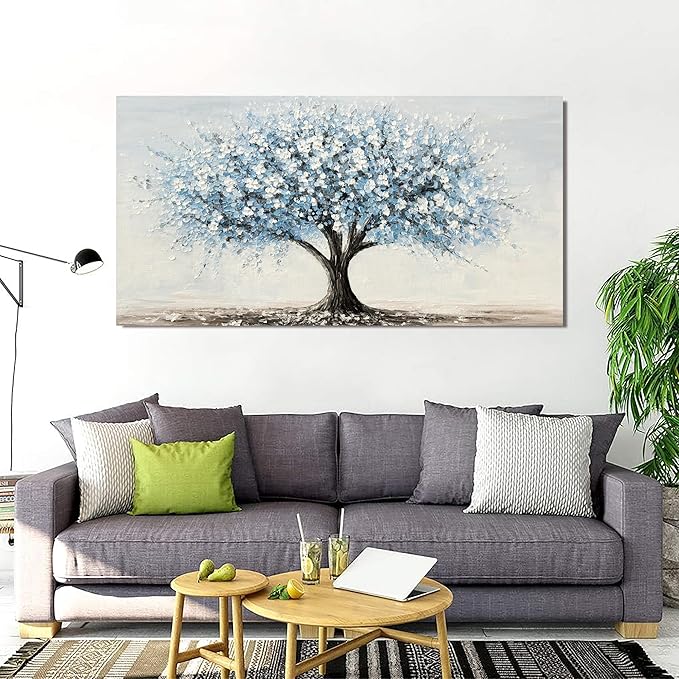 Large Canvas Wall Art Decor Large Tree of Life Wall Art Canvas Art Wall Decor Wall Art Pictures for Living Room Vintage White Blue Wall Art Prints Artwork for Walls Bedroom Office Decor 29" X 58"
