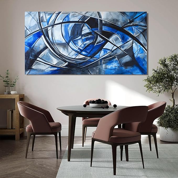 Abstract Wall Art Decor Modern Wall Art Pictures for Living Room Abstract Canvas Art Wall Decor Large Blue Wall Art Prints Artwork for Walls Black and White Wall Art Decor Home Office Decor 24" X 48"