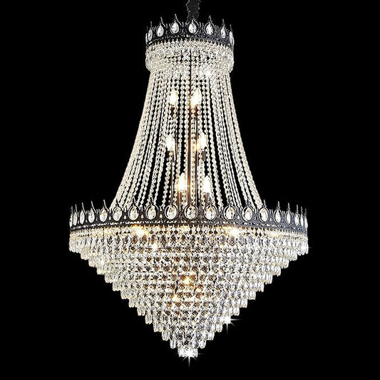 KoKo&Yukina 40" French Empire Black Crystal Chandelier - Modern Farmhouse Style, Adjustable Hanging for Living Room, Hallway, Foyer