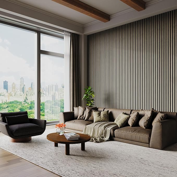 94" x 12.6" 3D Acoustic Slat Wood Wall Panels | Modern Sound-Dampening & Eco-Friendly Design (2-Piece Set)