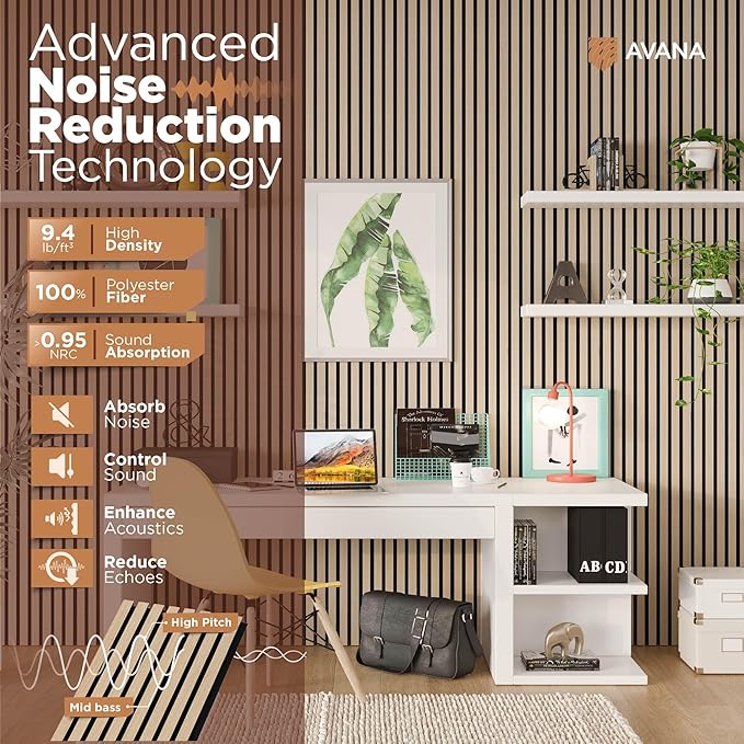 Avana Acoustic Wood Wall Panels – 94.4 x 12.6 Inch White Oak Acoustic Panels 4 PCs – Wall Panels For Interior Wall Decor for Homes, Offices, Studios – Pleasing Design Wood Panels For Wall