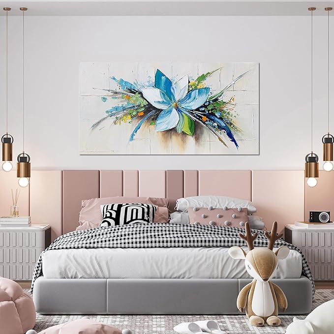 Canvas Wall Art Decor Wall Art Picture for Living Room Canvas Art Wall Decor Blue Floral Wall Art Decor Modern Flower Wall Art Prints Artwork for Walls Kitchen Bedroom Office Wall Decor 20" X 40"