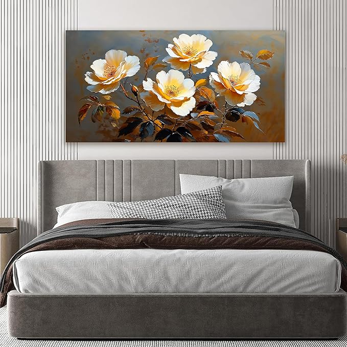 Canvas Wall Art Decor Wall Art Picture for Living Room Canvas Art Wall Decor Vintage Botanical Wall Art Prints Artwork for Walls Warm Flowers Wall Art Decorations Bedroom Office Home Decor 20" X 40"