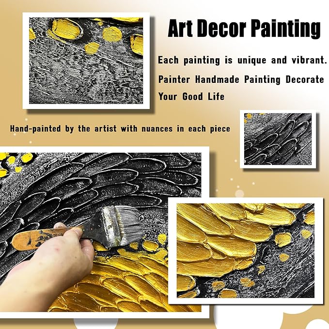 Abstract Painting Wall Art for Living Room Black and Gold Wall Art for Office 3D Textured Canvas Wall Decor for Bedroom Size 20 x 40 Inch