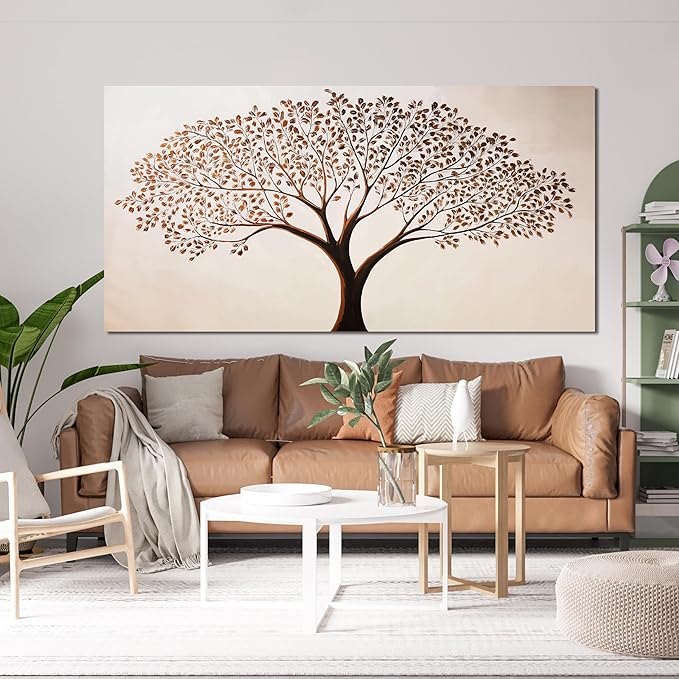 Canvas Art Wall Decor Modern Tree of Life Wall Art Prints Minimalist Botanical Wall Art Decorations Large Wall Art for Living Room Browm Artwork for Walls Bedroom Office Decor Aesthetic 24" X 48"