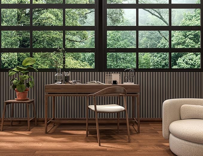 2-Pack 94” x 12.6” Acoustic Wood Wall Panels – 3D Slat Soundproofing for Walls & Ceilings – Elegant Decorative Panels for Modern Interior Design (Space Grey)