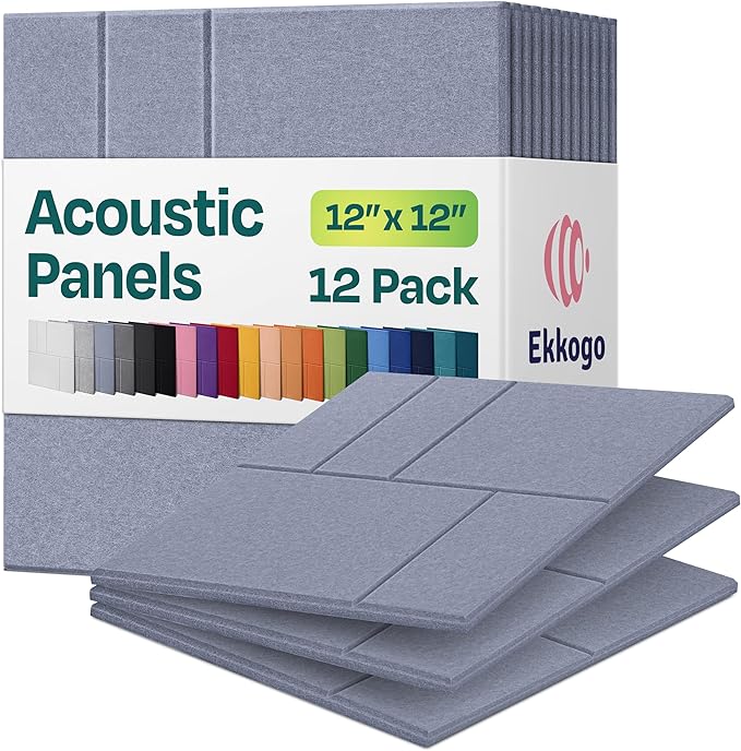 Acoustic Panels 12-Pack Soundproof Wall Panels 12"x12"x0.4" Decorative Sound Dampening for Your Home, Office, Studio, Bedroom & More with Unique GridFrame Carving [Dusky Gray]