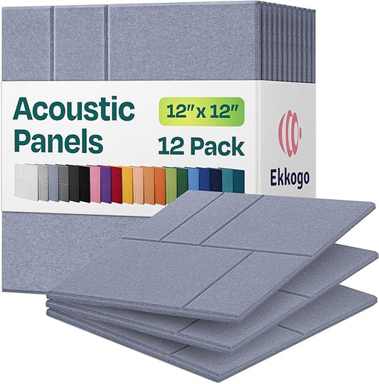 Acoustic Panels 12-Pack Soundproof Wall Panels 12"x12"x0.4" Decorative Sound Dampening for Your Home, Office, Studio, Bedroom & More with Unique GridFrame Carving [Dusky Gray]