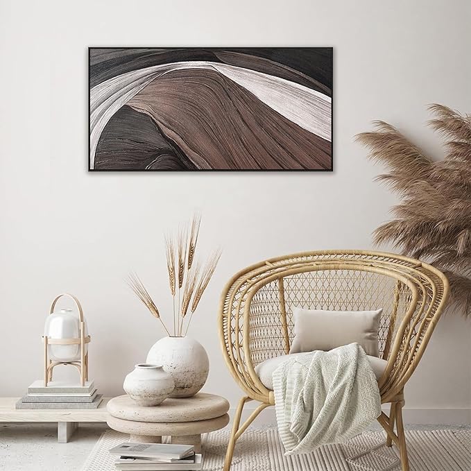 Abstract Wall Art Brown Canvas Art Wall Decor Print Abstract Wall Decor Modern Minimalist Black And White Canvas Painting Bathroom Picture For Bedroom Office Home Artwork 20" X 40" With Framed