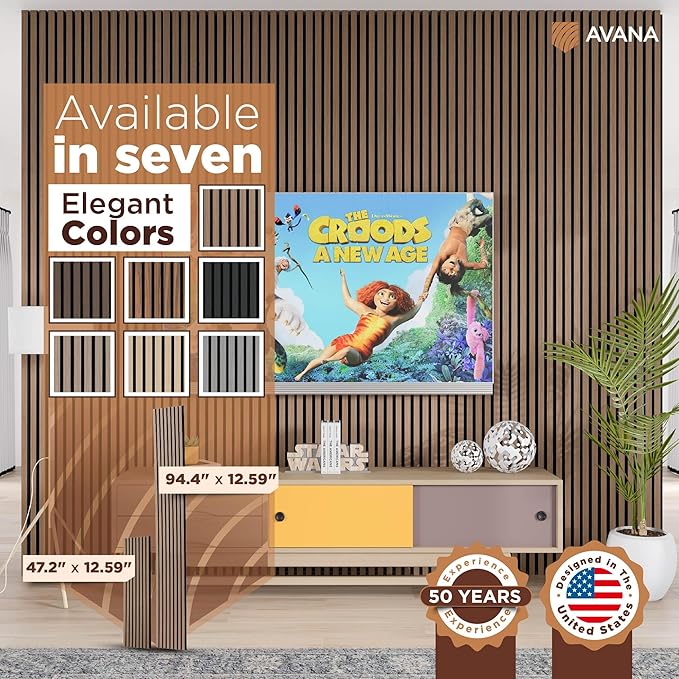 Avana Acoustic Wood Wall Panels – 94.4 x 12.6 Inch Smoke Walnut Acoustic Panels 4 PCs – Wall Panels For Interior Wall Decor For Homes, Offices, Studios – Pleasing Wood Panels For Wall
