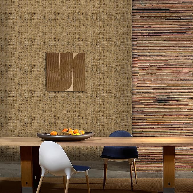 15.75"x590.6" Brown Wallpaper Peel and Stick Removable Grasscloth Textured Wall Paper Self Adhesive Cabinets Drawers Bookshelves Vintage Contact Paper Thickened Waterproof Faux Linen Vinyl Roll