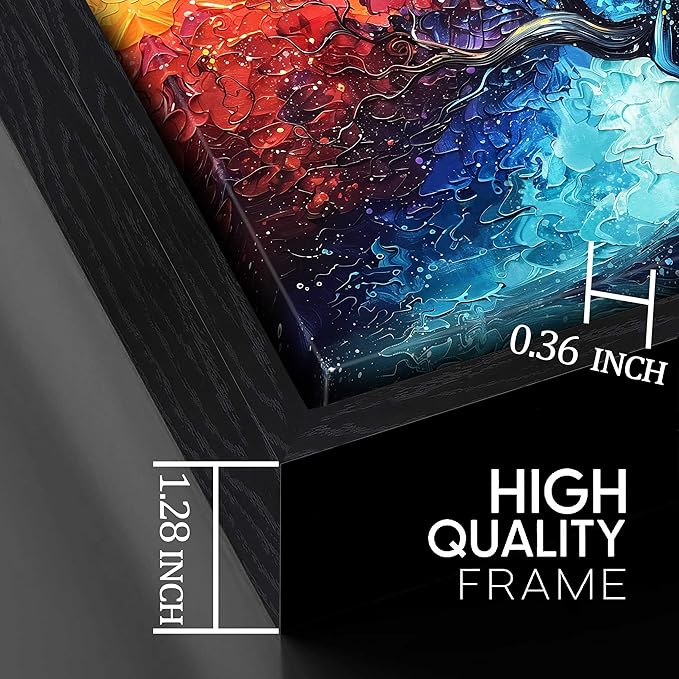 Colorful Tree Canvas Wall Art Living Room - Girl Bedroom Decor with Black Framed Ready to Hang Size 29" x 59"