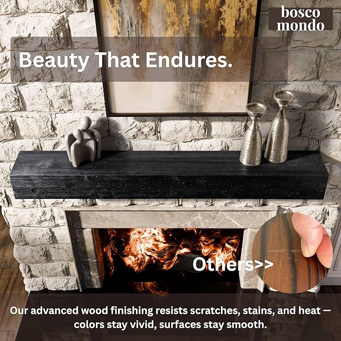 BoscoMondo Fireplace Mantel, Wall-Mounted 48 inch Floating Shelf for Wall, Tv Shelf, Rustic Shelf - 8x6x48 Intense Black