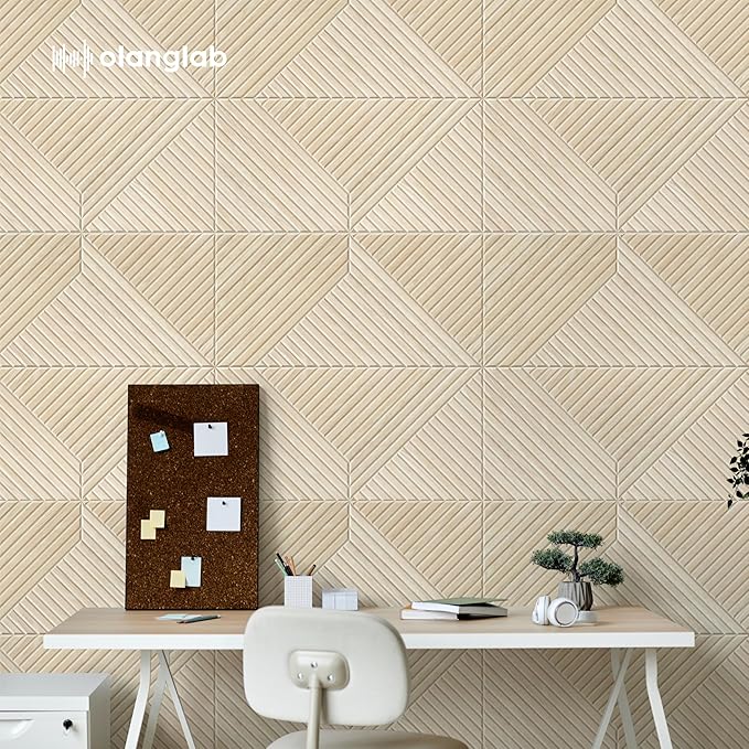 Olanglab Peel and Stick Wall Panels 6 Pack, 23.6 x 23.6 per Wall Panels, Acoustic Wall Panels, Sound Absorbing Wall Art for Home Studio and Office, Light Natural Oak Pattern, Diamond Design