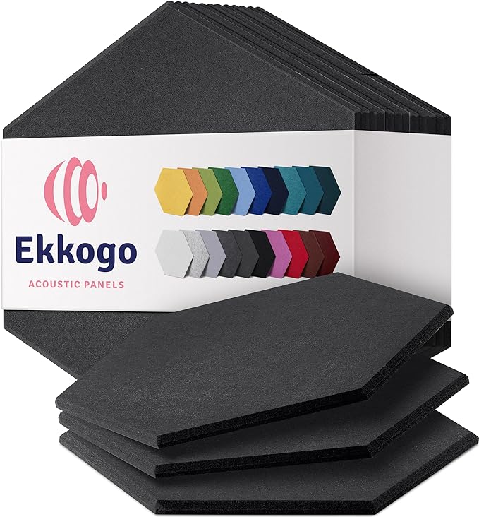 Acoustic Panels 12-Pack Soundproof Wall Panels 12"X10.4"X0.4" Sound Panels High Density Sound Dampening Panels - [Dark Gray Hexagon]