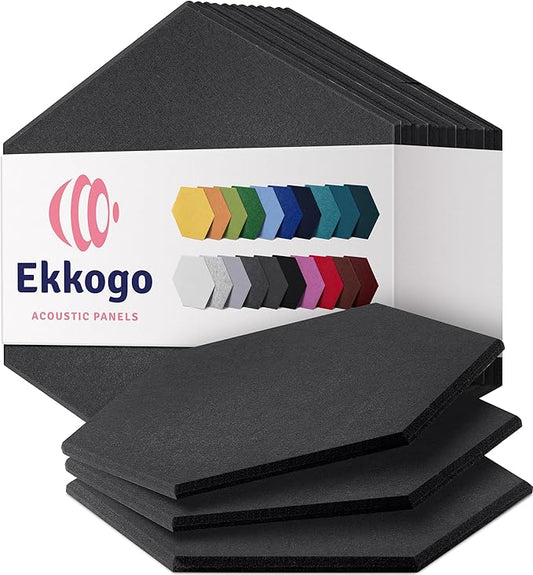 Acoustic Panels 12-Pack Soundproof Wall Panels 12"X10.4"X0.4" Sound Panels High Density Sound Dampening Panels - [Dark Gray Hexagon]
