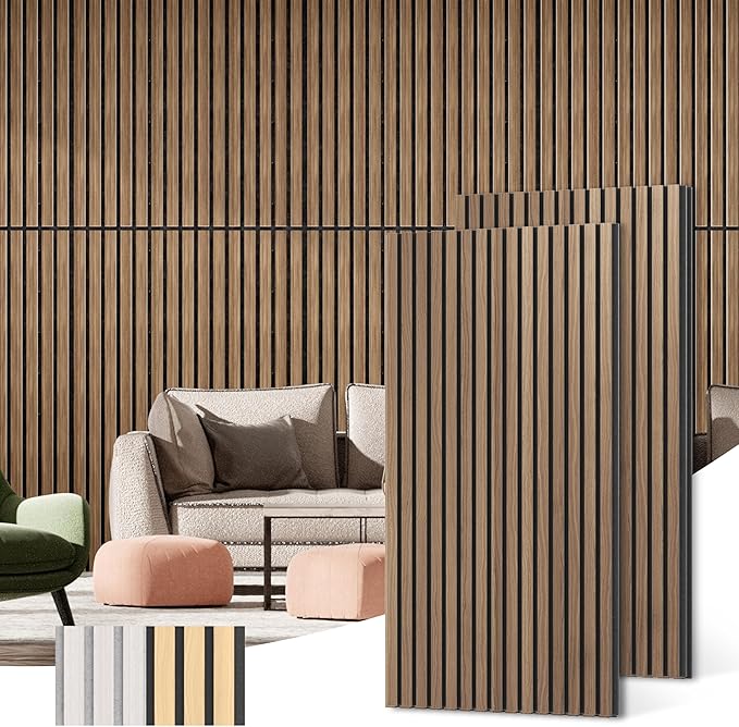 Acoustic Wood Wall Panels, 2-Pack 45.3" x 23.6" Soundproof Wall Panels, Wood Slat Wall Panels for Wall Decor, Walnut