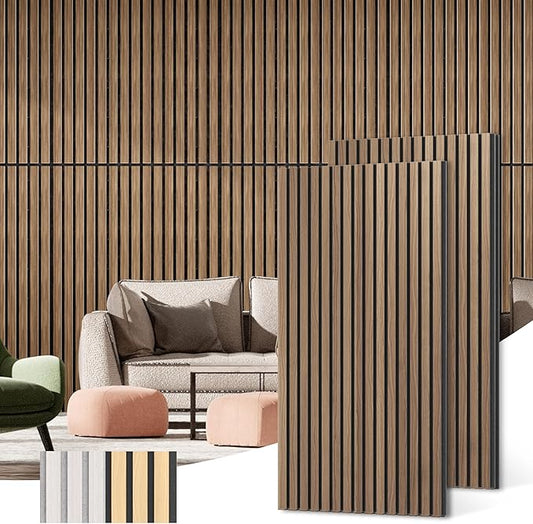 Acoustic Wood Wall Panels, 2-Pack 45.3" x 23.6" Soundproof Wall Panels, Wood Slat Wall Panels for Wall Decor, Walnut