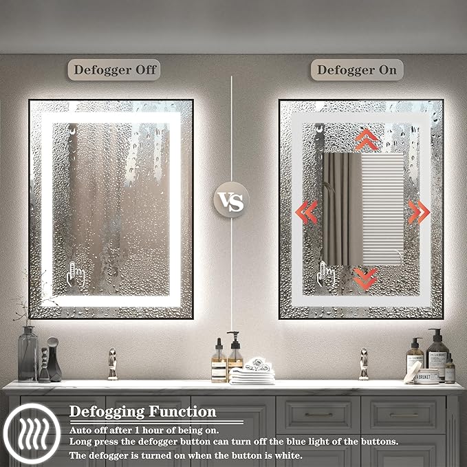 24x32 LED Bathroom Mirror with Black Frame, Lighted Vanity Mirrors for Bathroom Wall, Frontlit and Backlit, Anti-Fog, Dimmable, Shatterproof, ETL Listed