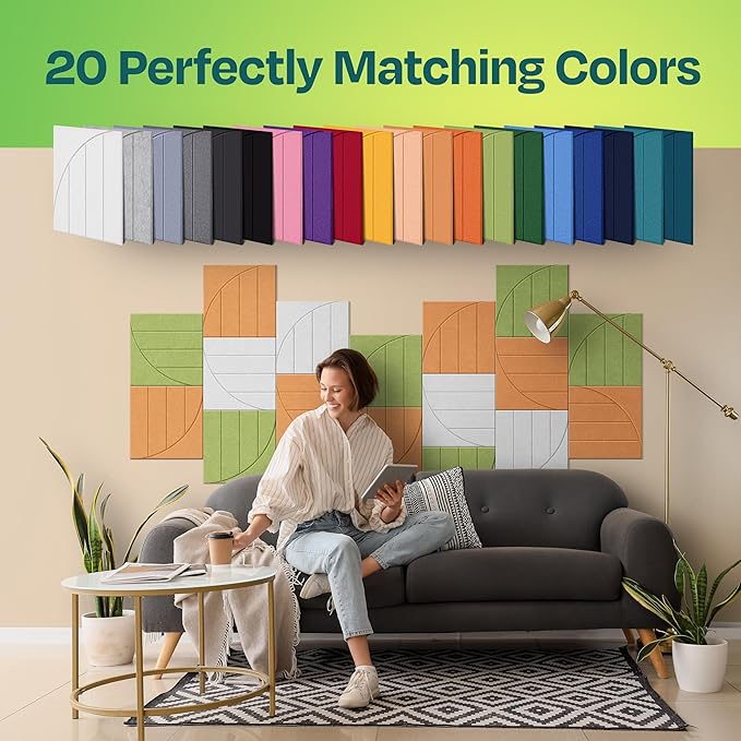 Acoustic Panels 12-Pack Soundproof Wall Panels 12"x12"x0.4" Decorative Sound Dampening for Your Home, Office, Studio, Bedroom & More with Unique ModuArc Carving [70'S Orange]