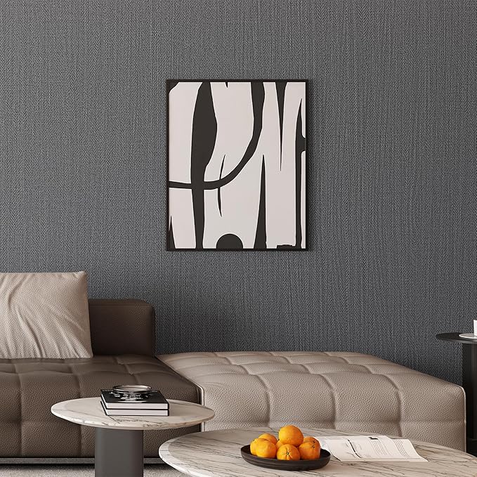 24"x393" Grey Grasscloth Peel and Stick Fabric Textured Contact Paper Linen Wallpaper Vintage Matte Frosted Waterproof Flax Wallpaper for Bedroom Bathroom Kitchen (Dark Gray)