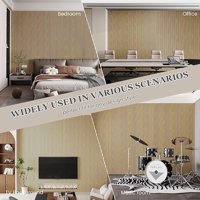 4 Pack 105.9" x 12.6" x 0.8" Acoustic Wall Panels Sound Absorbing, Wood Slat Wall Panels for Wall Decor, Soundproof Wood Wall Panels, Rustic Oak